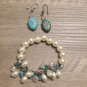 Elegant Pearl and Turquoise Jewelry Set